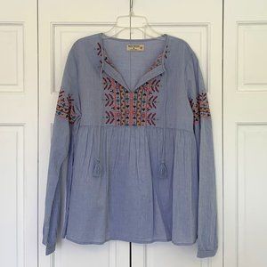 Ruff Hewn Chambray Baby Doll Top NWT M